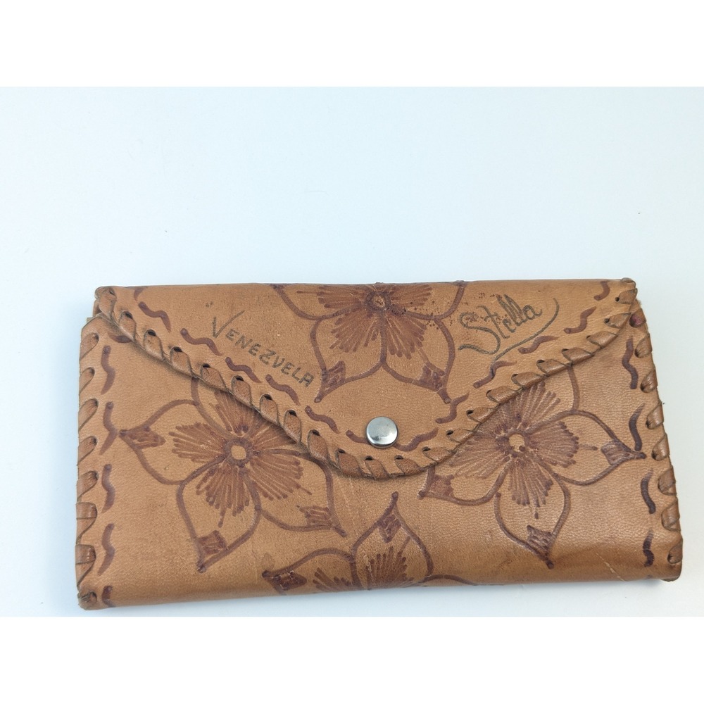 Venezuela Leather Wallet‎ Floral Tooled Snap Closure Clutch